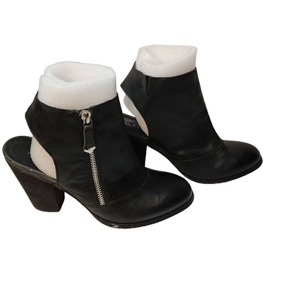 ALDO Booties Size 8.5 Black Full Side Zip Close Toe Open Heel Back One Strap - Picture 2 of 9